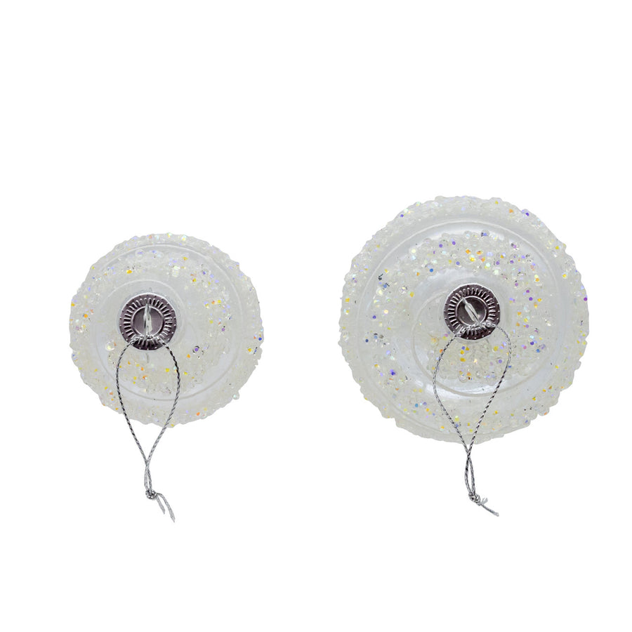880MM Glass Clear Ball & Drop With White Swivel Stripes Ornaments