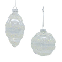 880MM Glass Clear Ball & Drop With White Swivel Stripes Ornaments