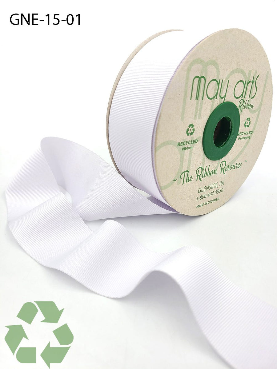 1.5 Inch Eco-Friendly Recycled Grosgrain Ribbon with Woven Edge – GNE-15-01 WHITE