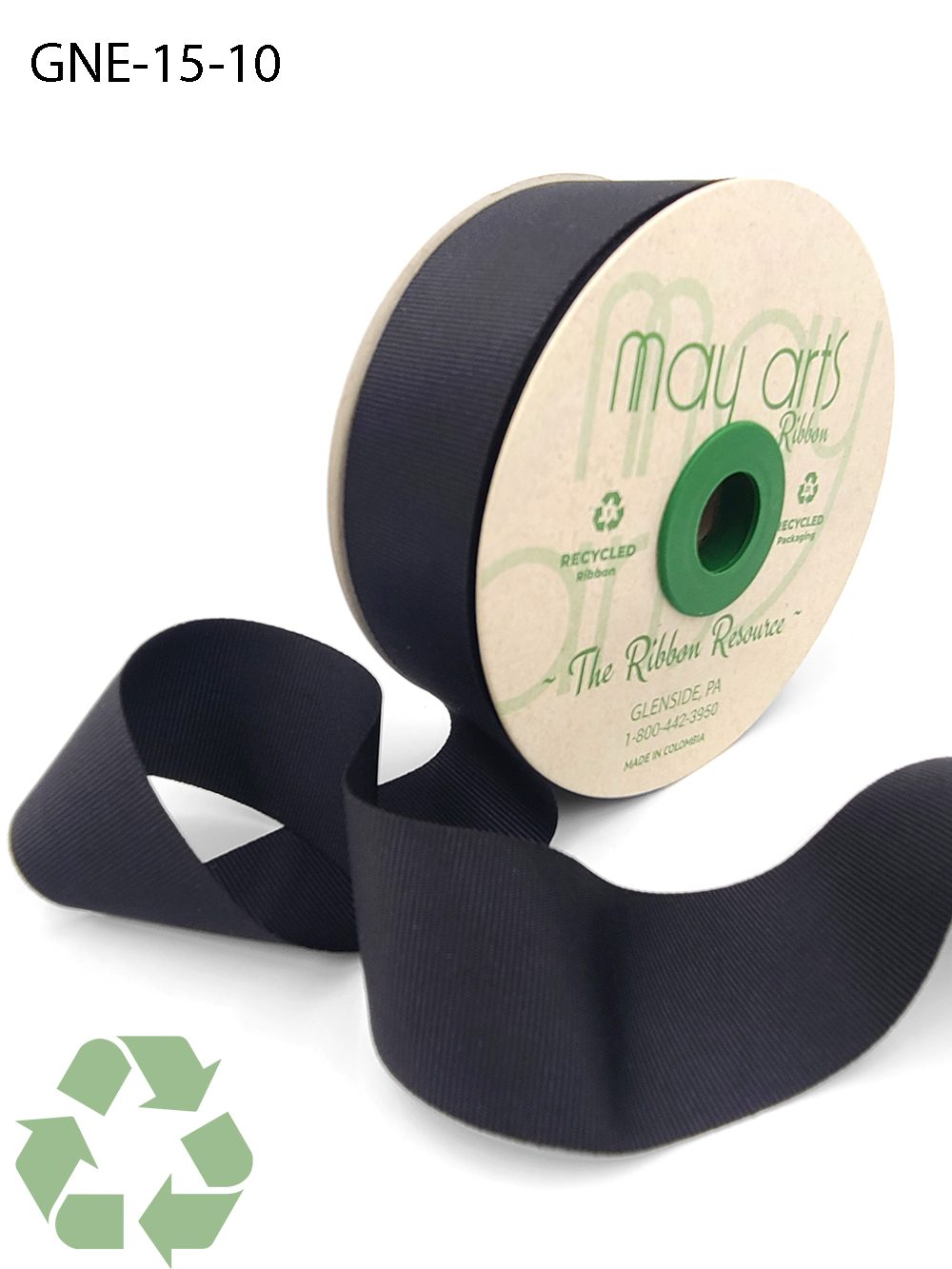 1.5 Inch Eco-Friendly Recycled Grosgrain Ribbon with Woven Edge – GNE-15-10 BLACK