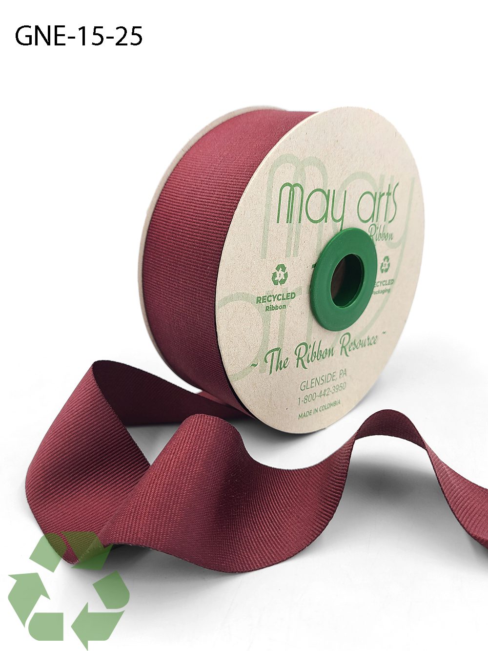 1.5 Inch Eco-Friendly Recycled Grosgrain Ribbon with Woven Edge – GNE-15-25 BURGUNDY