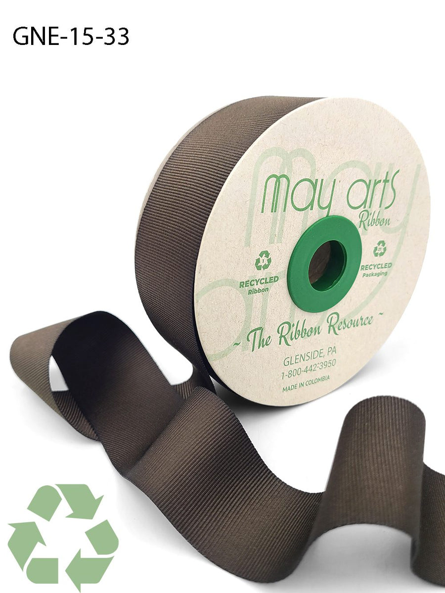 1.5 Inch Eco-Friendly Recycled Grosgrain Ribbon with Woven Edge – GNE-15-33 BROWN