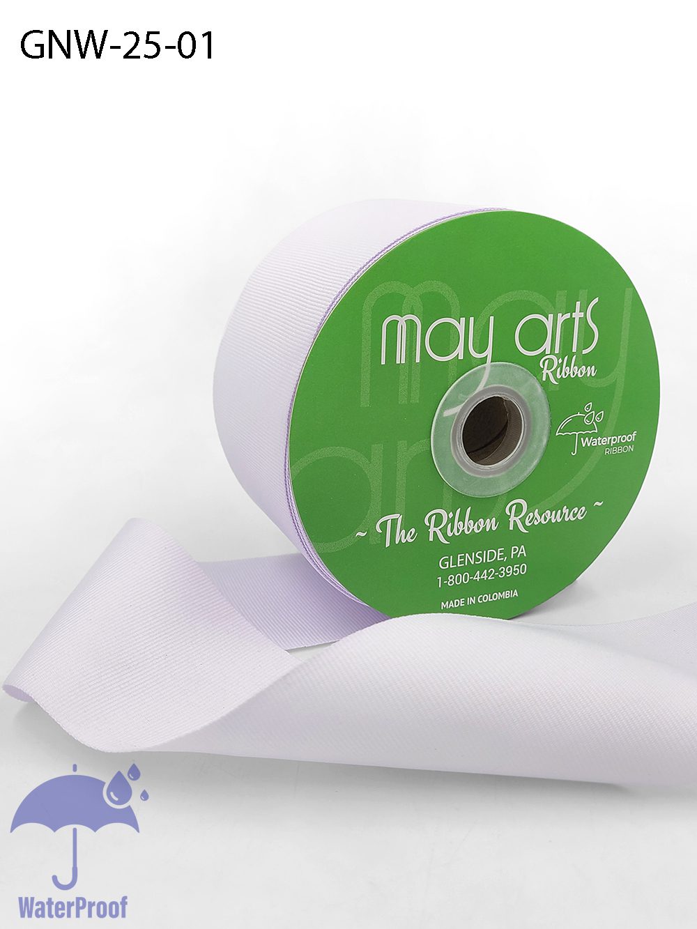2.5 Inch Waterproof Weather-Resistant Grosgrain Ribbon with Woven Edge – GNW-25-01 WHITE