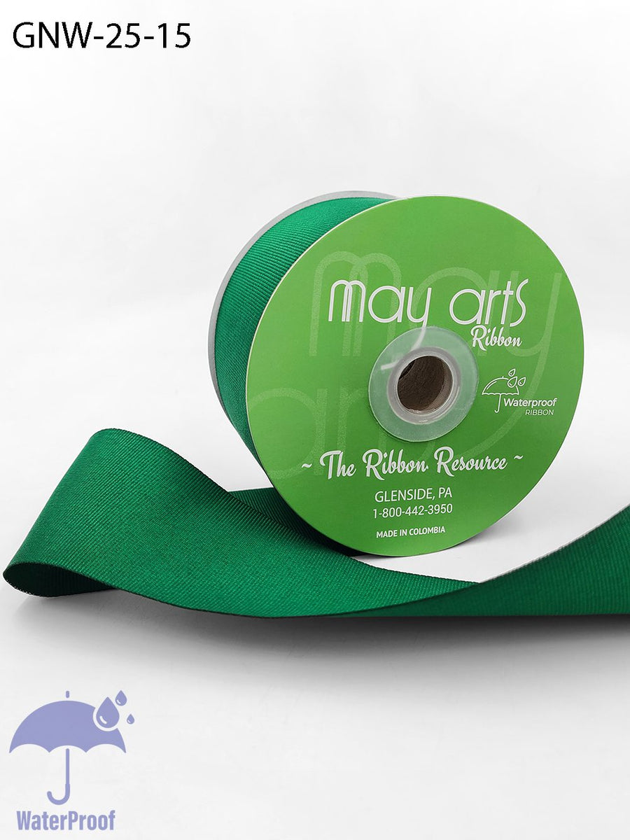 2.5 Inch Waterproof Weather-Resistant Grosgrain Ribbon with Woven Edge – GNW-25-15 GREEN