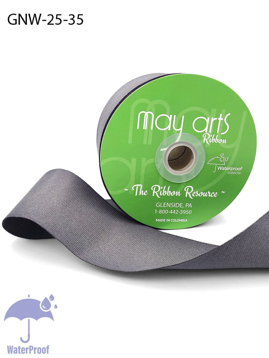 2.5 Inch Waterproof Weather-Resistant Grosgrain Ribbon with Woven Edge – GNW-25-35 STORMY GREY
