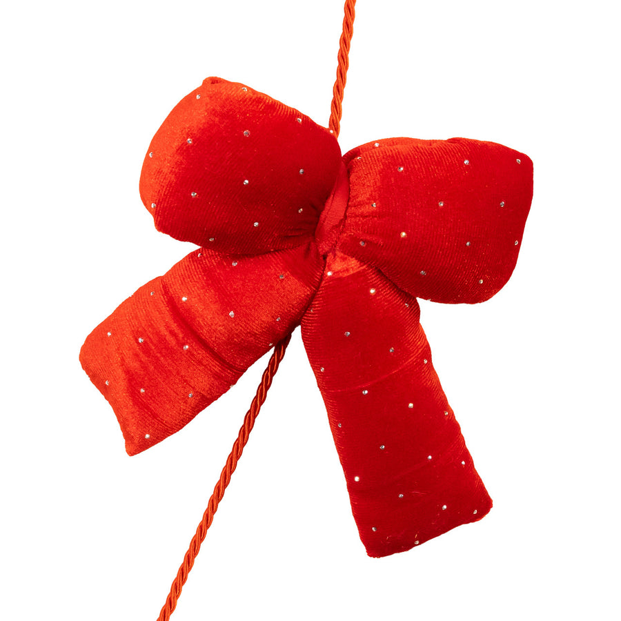 78.6 Plush 5-Piece Red Bow With Diamond Gemstones Garland
