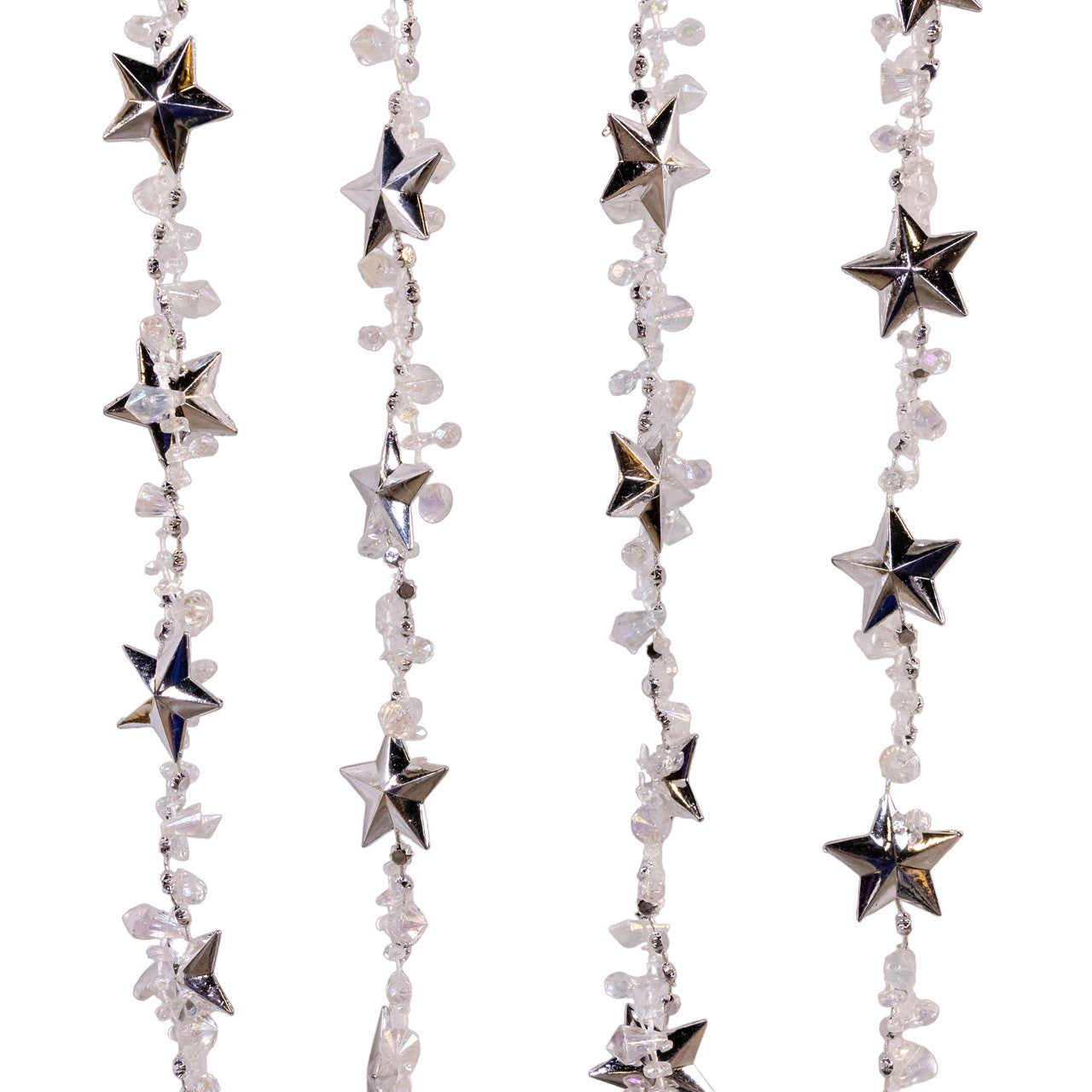 9' Clear Water Drop Beads With Silver Stars Twisted Garland