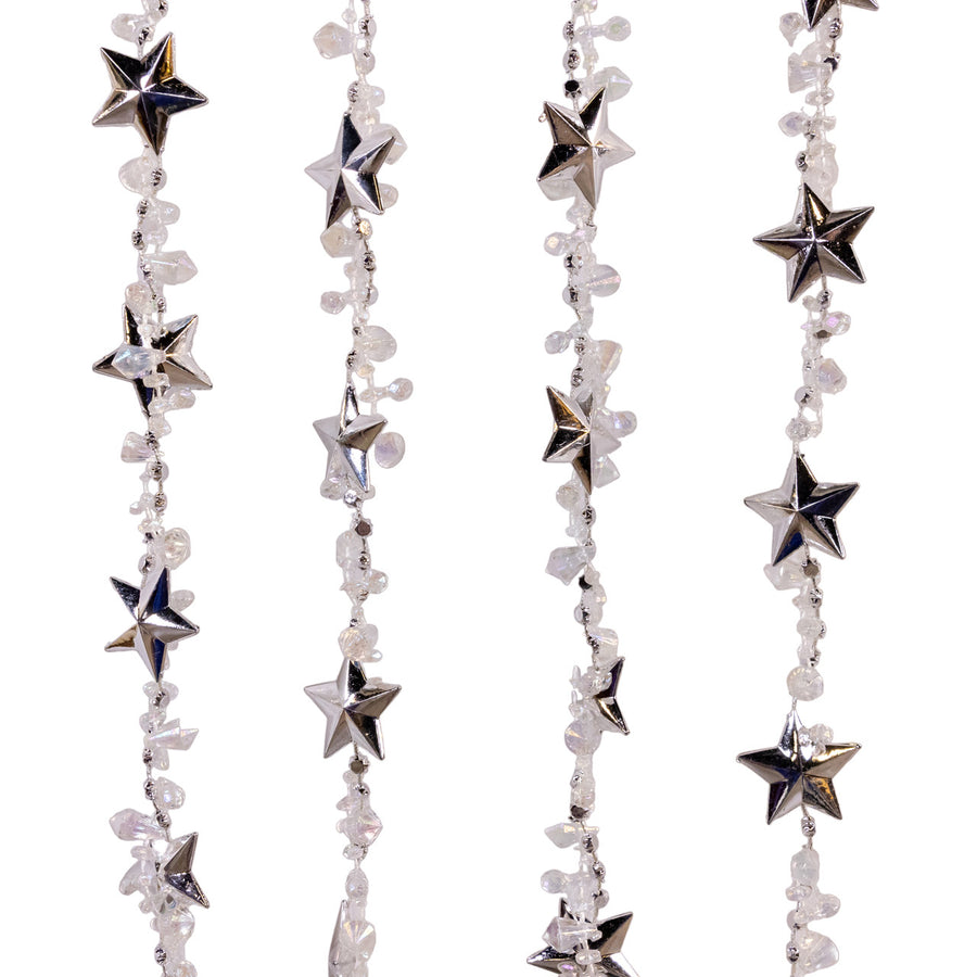 9' Clear Water Drop Beads With Silver Stars Twisted Garland