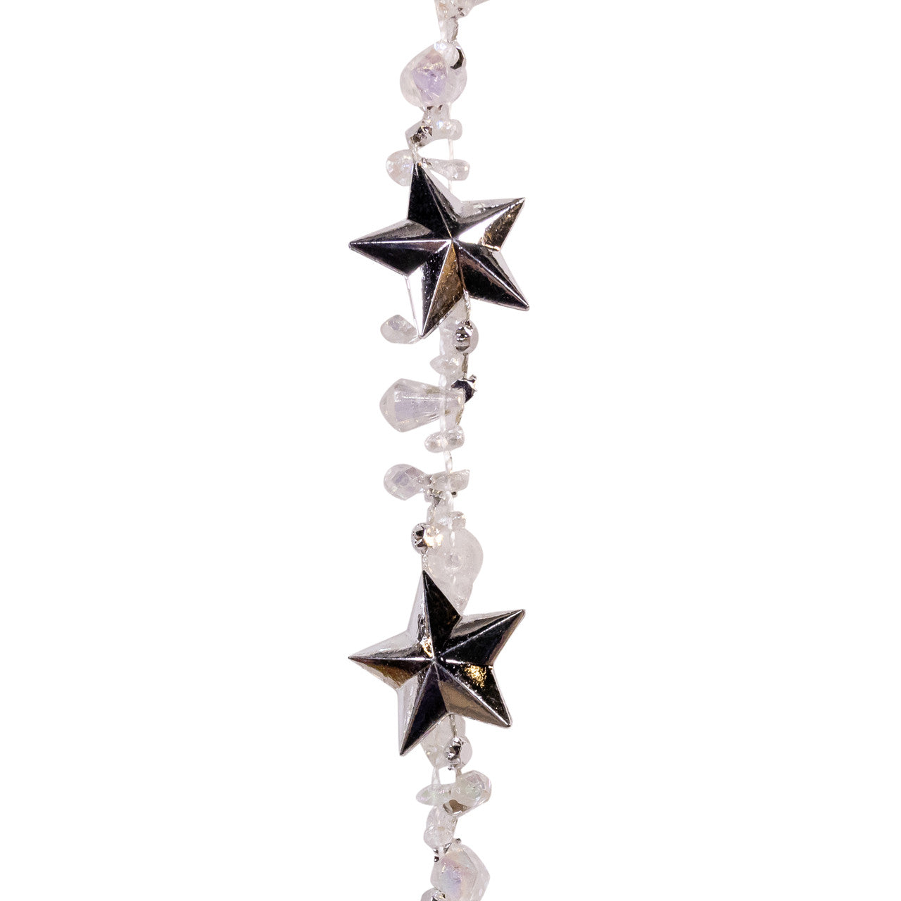 9' Clear Water Drop Beads With Silver Stars Twisted Garland