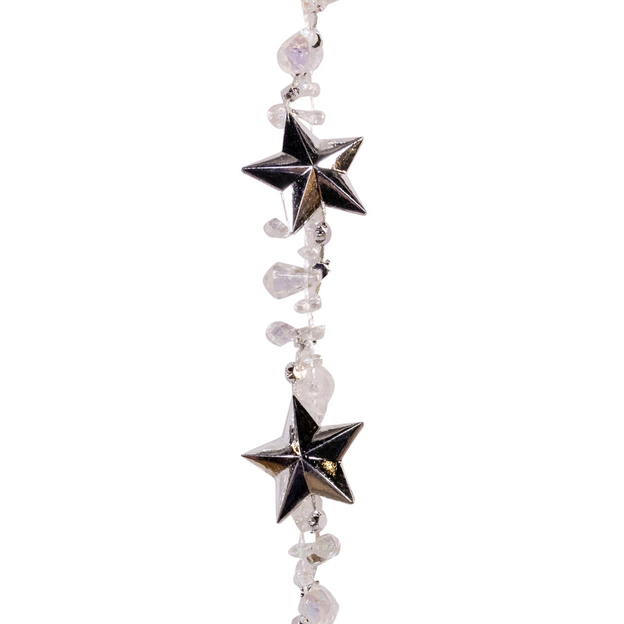 9' Clear Water Drop Beads With Silver Stars Twisted Garland