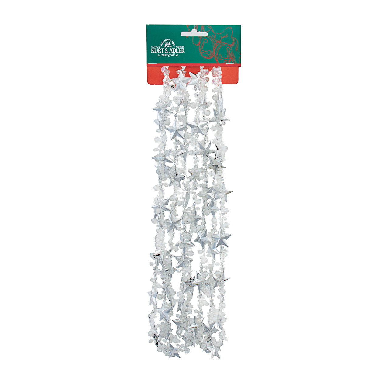 9' Clear Water Drop Beads With Silver Stars Twisted Garland