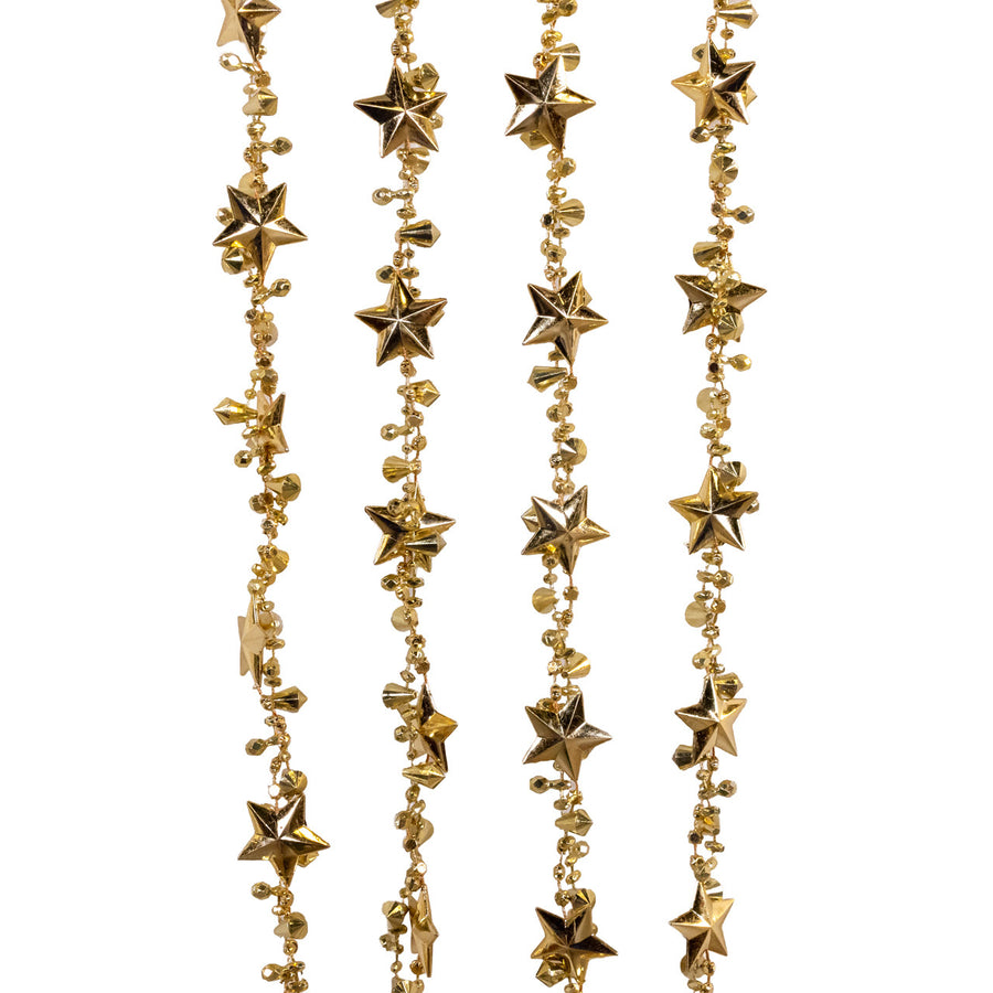 9' Gold Water Drop Beads With Gold Stars Twisted Garland