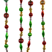 9' Gold, Silver, Red & Green 20MM Beads With Lantern & Diamond Cut Beads Garland