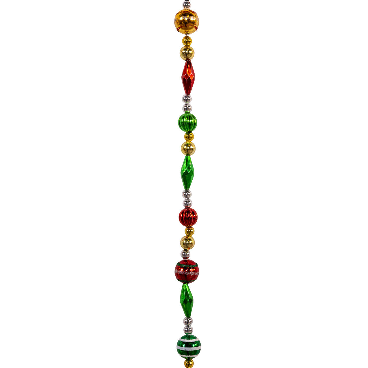 9' Gold, Silver, Red & Green 20MM Beads With Lantern & Diamond Cut Beads Garland