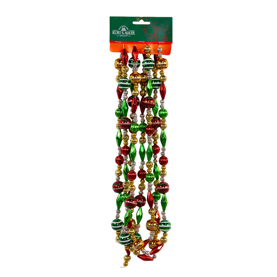 9' Gold, Silver, Red & Green 20MM Beads With Lantern & Diamond Cut Beads Garland