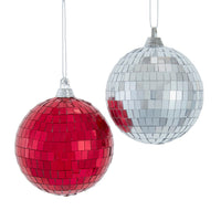 80MM Red & Silver Disco Mirror Ball Ornaments