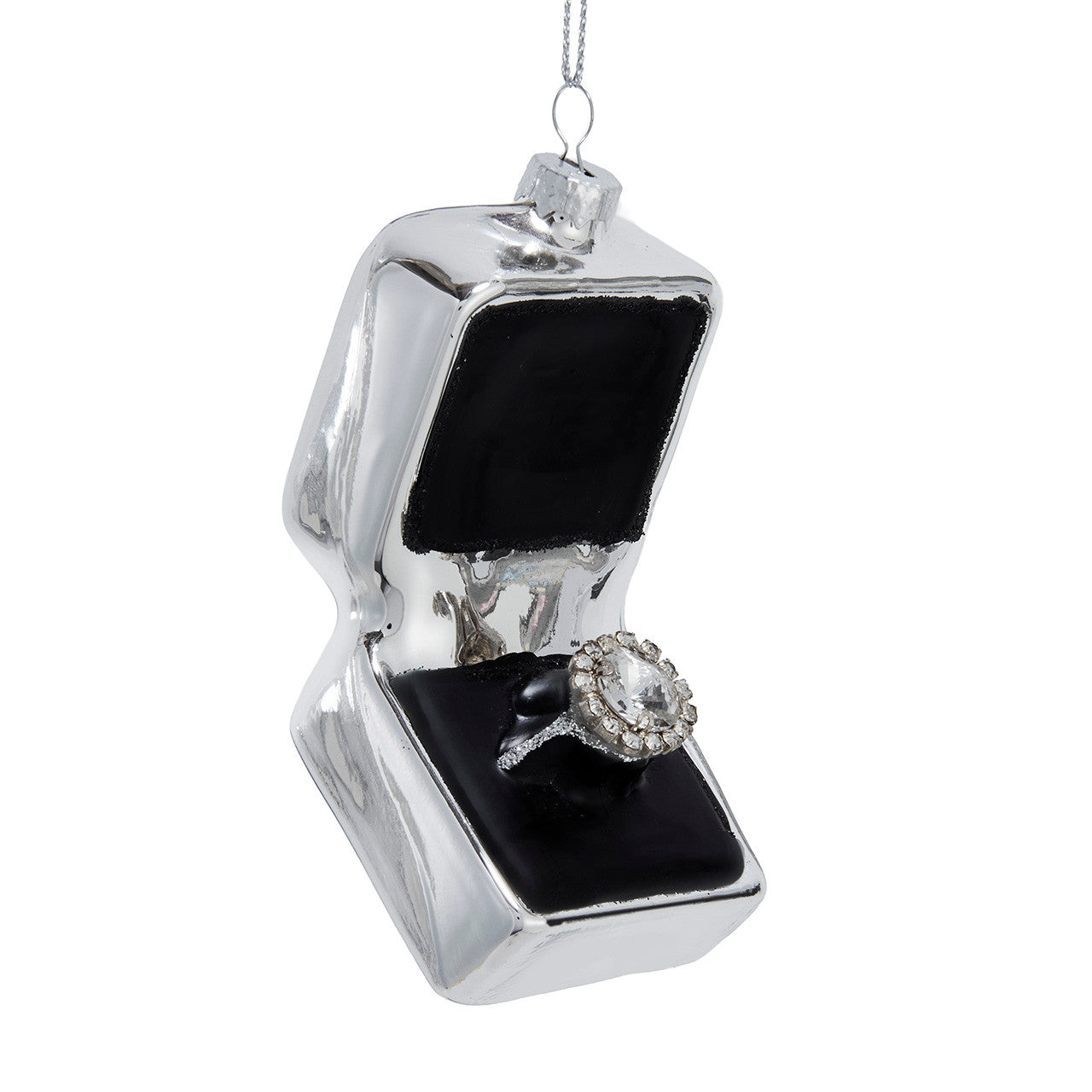 Glass Silver Ring Box Ornament