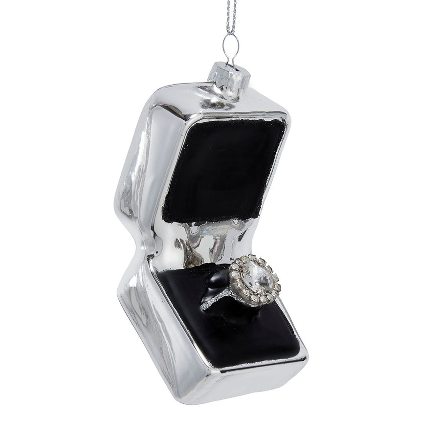 Glass Silver Ring Box Ornament