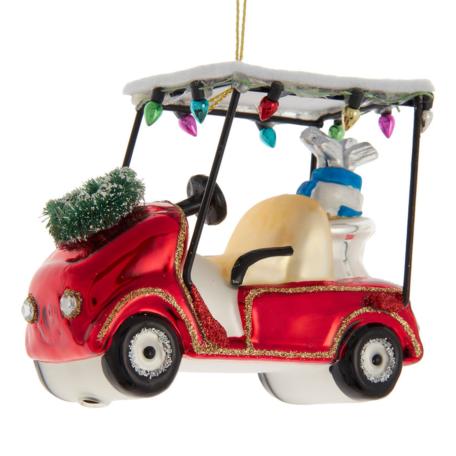 Glass Red Golf Cart Ornament