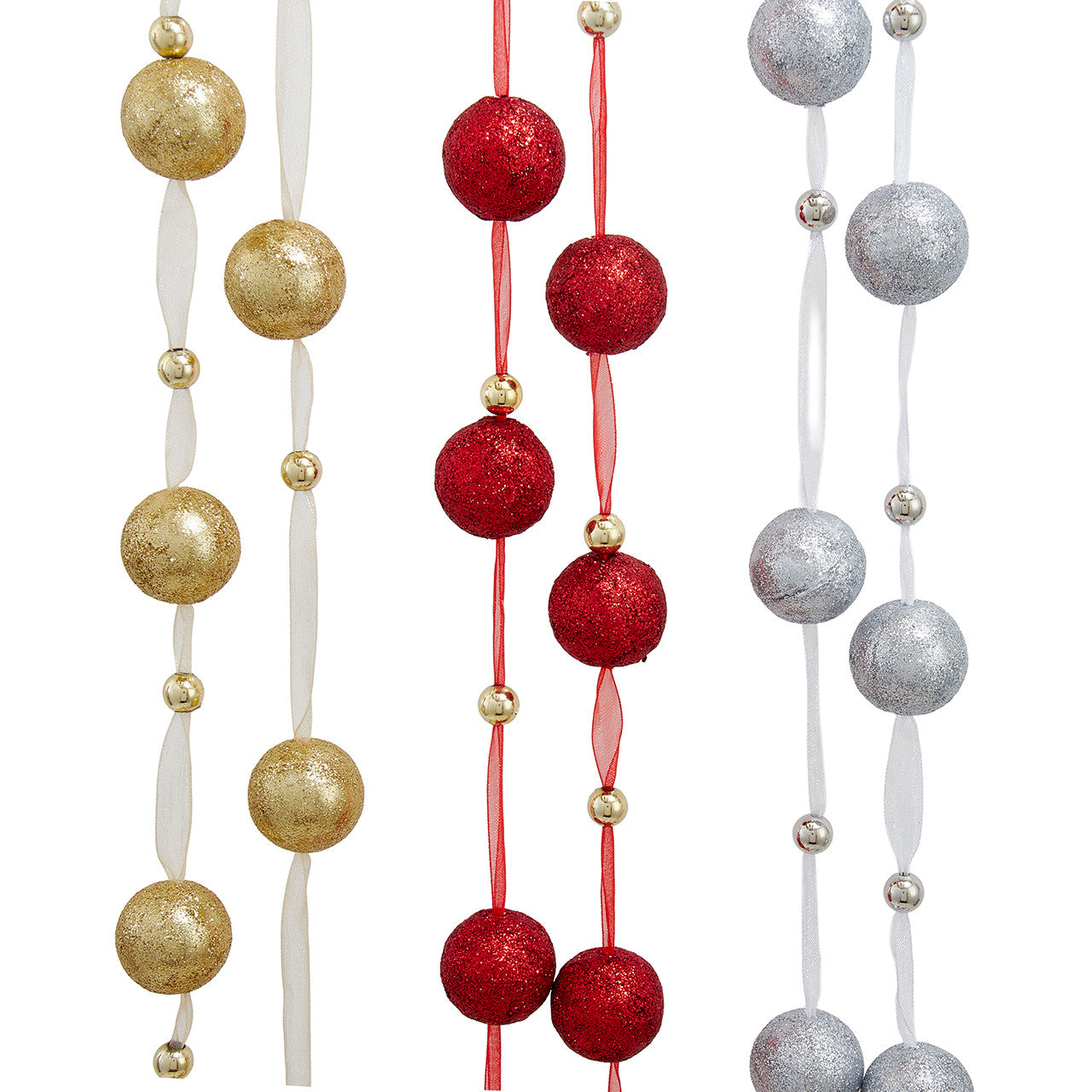 6.6' Red, Silver & Gold Glittered Bauble Garlands