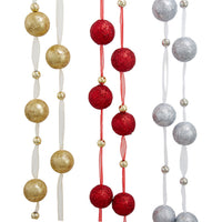 6.6' Red, Silver & Gold Glittered Bauble Garlands