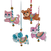 Baby Dog, Rabbit, Cat & Bear Carousel Animal Ornaments