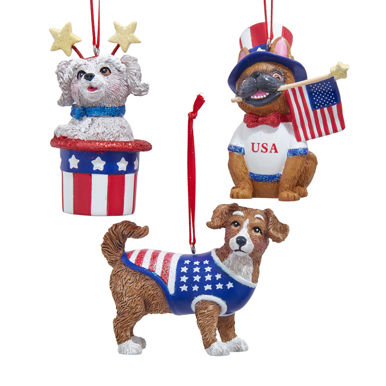 America 250th Anniversary Mutt & Frenchie Dog Ornaments