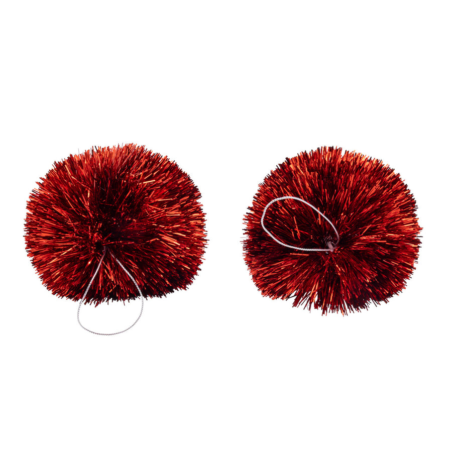 Red Tinsel Ball Ornament Set