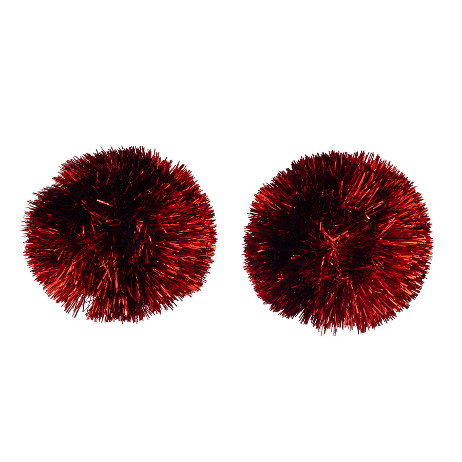 Red Tinsel Ball Ornament Set