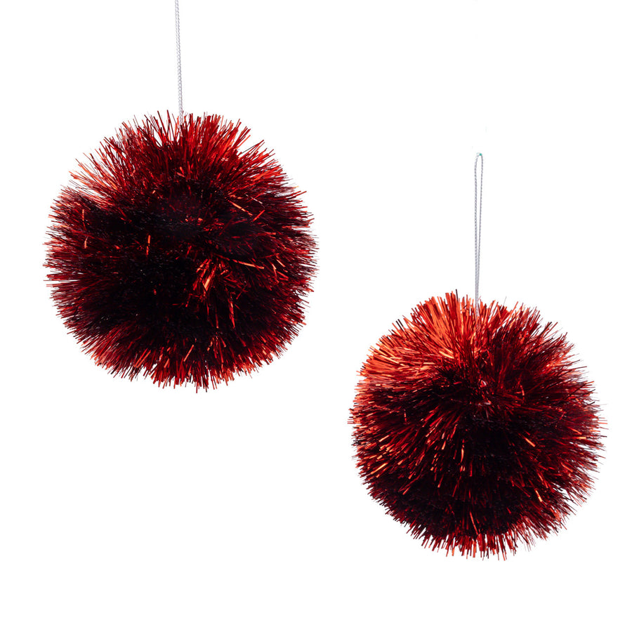Red Tinsel Ball Ornament Set