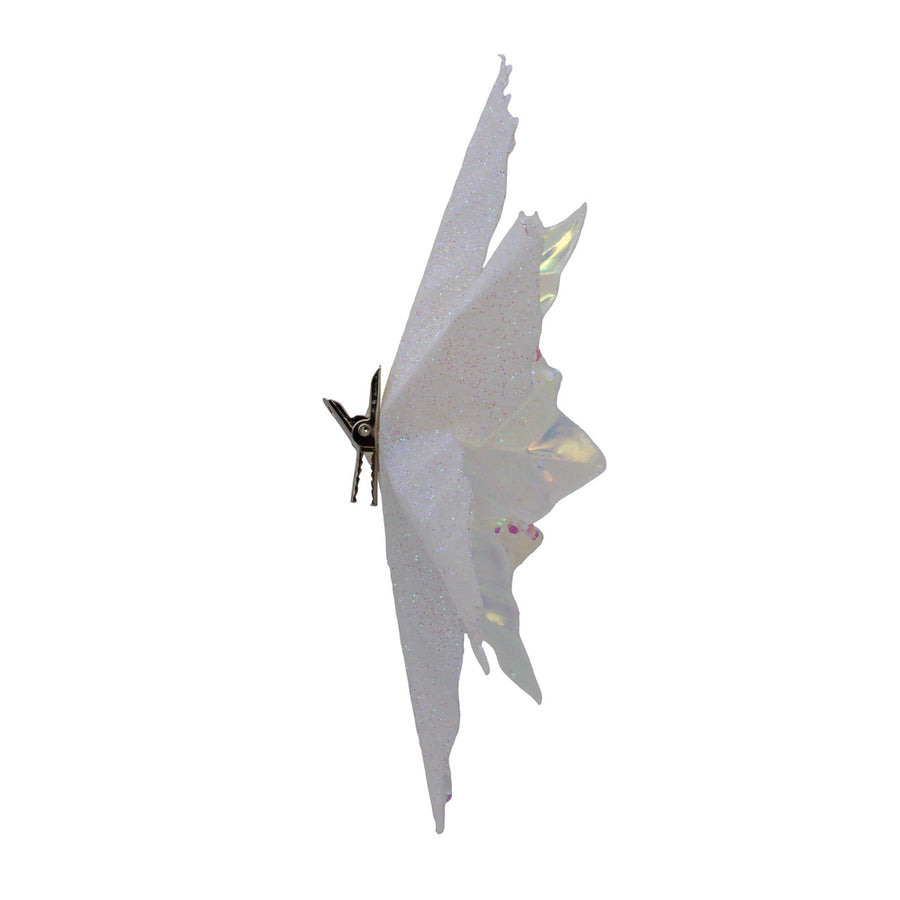Glittered White Iridescent Poinsettia Clip-On Ornament