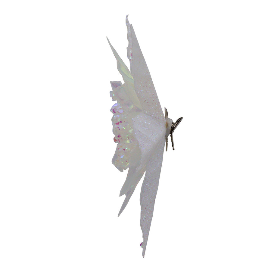 Glittered White Iridescent Poinsettia Clip-On Ornament