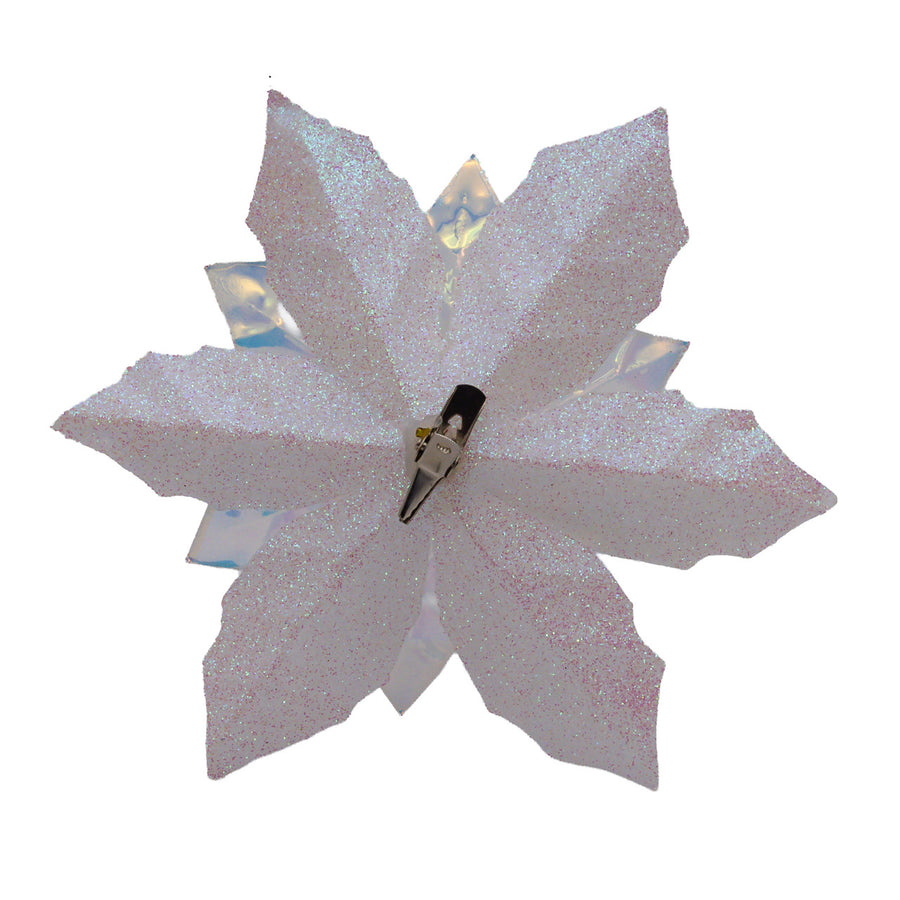 Glittered White Iridescent Poinsettia Clip-On Ornament