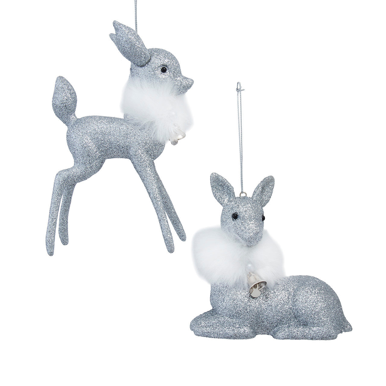 Silver Glittered Deer Ornaments