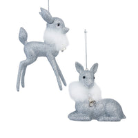Silver Glittered Deer Ornaments
