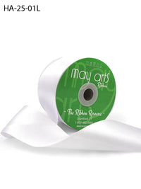 2.5 Inch Classic Double Faced Satin Ribbon with Woven Edge – HA-25-01L WHITE LUSTER