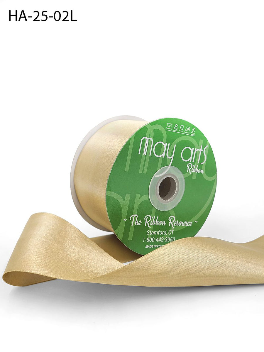 2.5 Inch Classic Double Faced Satin Ribbon with Woven Edge – HA-25-02L DARK CHAMPAGNE LUSTER