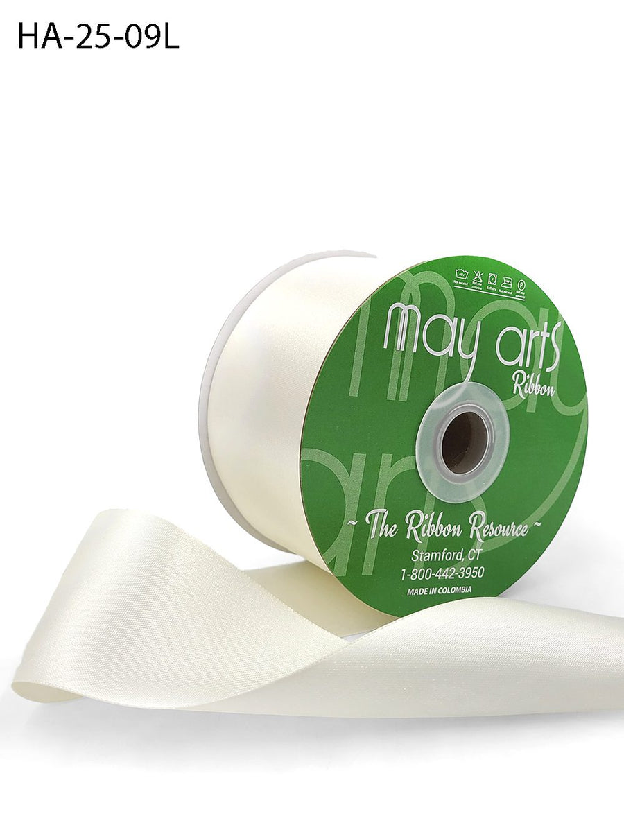 2.5 Inch Classic Double Faced Satin Ribbon with Woven Edge – HA-25-09L IVORY LUSTER