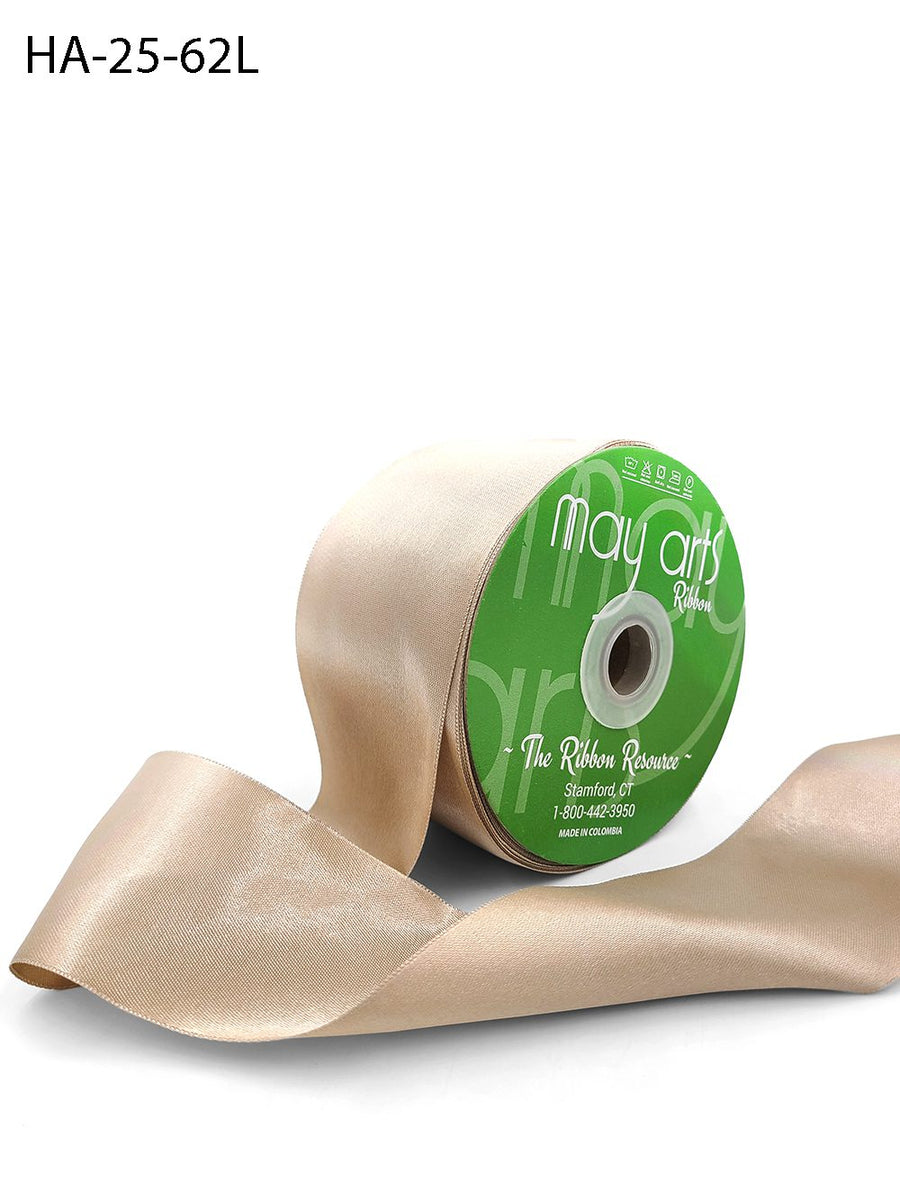 2.5 Inch Classic Double Faced Satin Ribbon with Woven Edge – HA-25-62L NUDE CHAMPAGNE LUSTER