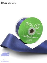 ~2.5 Inch Waterproof and Weather Resistant Luster Double Faced Satin Ribbon with Woven Edge – HAW-25-03L NAVY