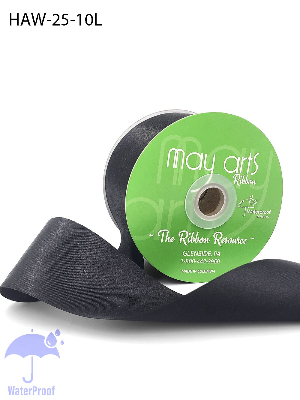 ~2.5 Inch Waterproof and Weather Resistant Luster Double Faced Satin Ribbon with Woven Edge – HAW-25-10L BLACK
