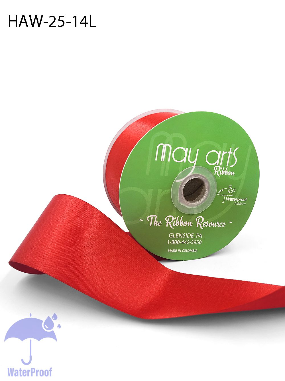 ~2.5 Inch Waterproof and Weather Resistant Luster Double Faced Satin Ribbon with Woven Edge – HAW-25-14L RED