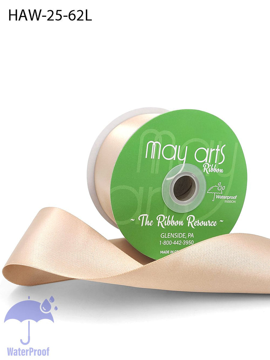 ~2.5 Inch Waterproof and Weather Resistant Luster Double Faced Satin Ribbon with Woven Edge – HAW-25-62L NUDE CHAMPAGNE