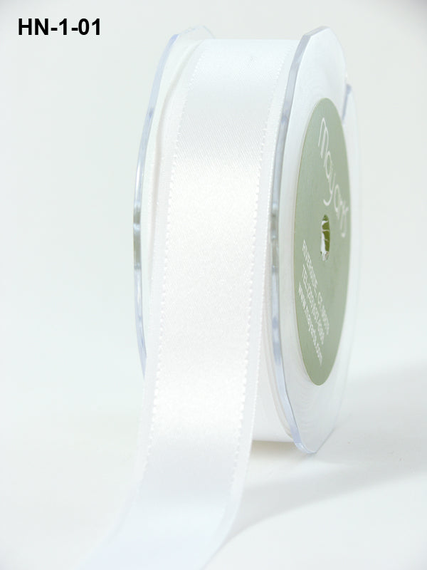 1 Inch Satin Ribbon with Woven Grosgrain Edge – HN01 – WHITE