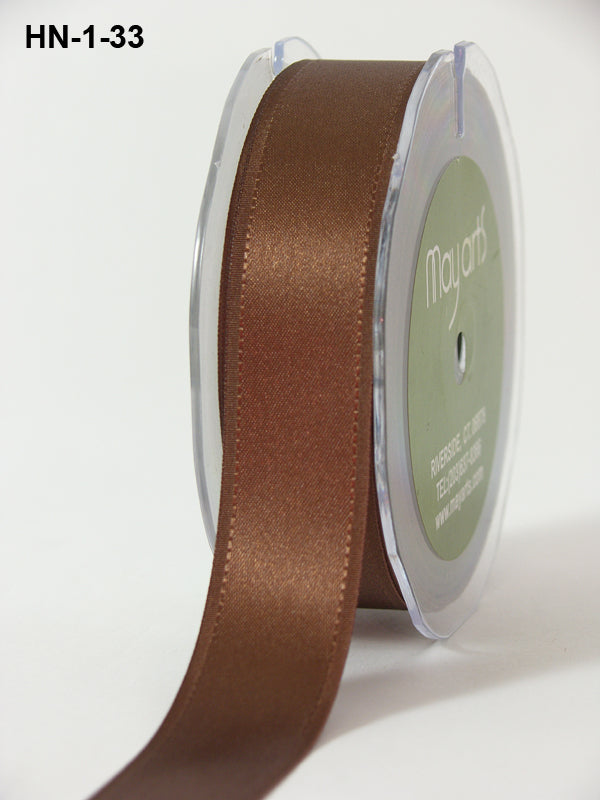 1 Inch Satin Ribbon with Woven Grosgrain Edge – HN33 – BROWN