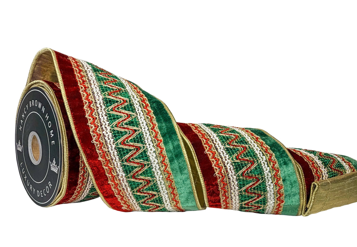 Pre-Order 2026-Zig Zag Trim on Sheldon Velvet with Metallic Double Faced Backing Wired Ribbon
