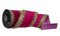 Pre-Order 2026-Pink Dupioni With Beaded Trim Double Faced Metallic Wired Ribbon 4