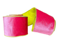 A Sweet Candy Pink and Lime Green Solid Velvet Wired Ribbon 4