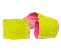 A Sweet Candy Lime Green and Pink Solid Velvet Wired Double-Sided Ribbon   4