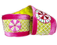 A Sweet Candy Lime Green and Pink Solid Velvet Wired Ribbon 4